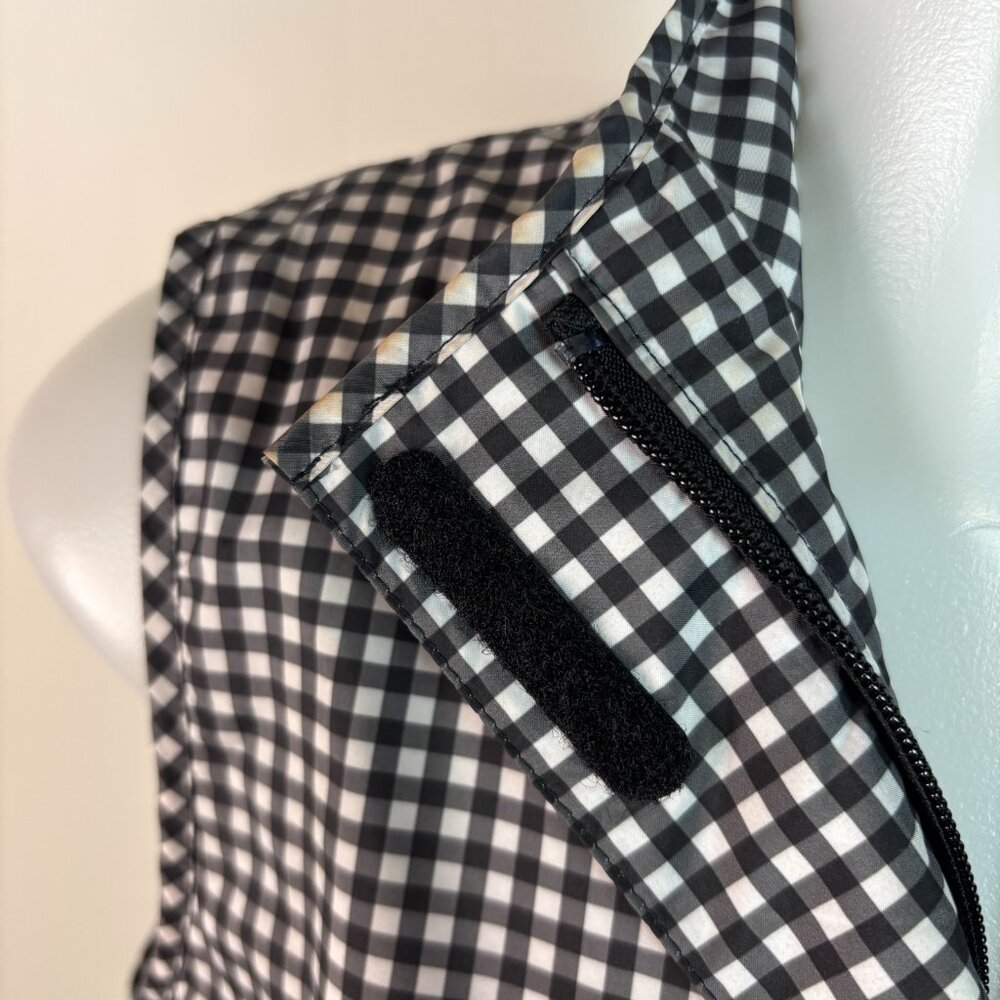 Talbots Vest SP Black White Gingham Plaid Full-Zip Pockets Terry Lined Women's - Picture 4 of 10